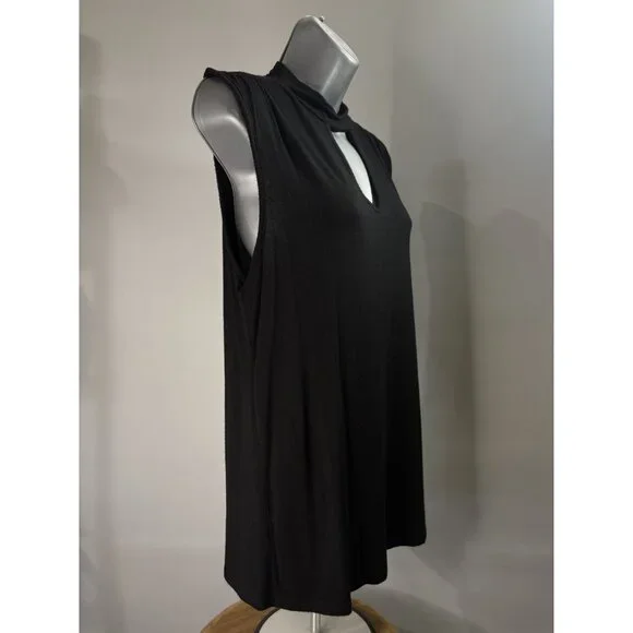 Jennifer Lopez Black Sleeveless Keyhole Neckline Choker Cut Top Tunic Collar Med - Picture 4 of 16